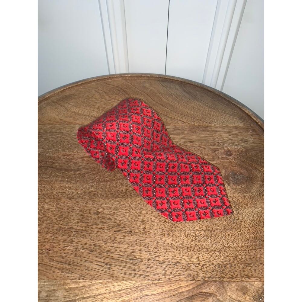 MCM Men's Red Geometric Silk Tie Fashion Classic Length Adjustable